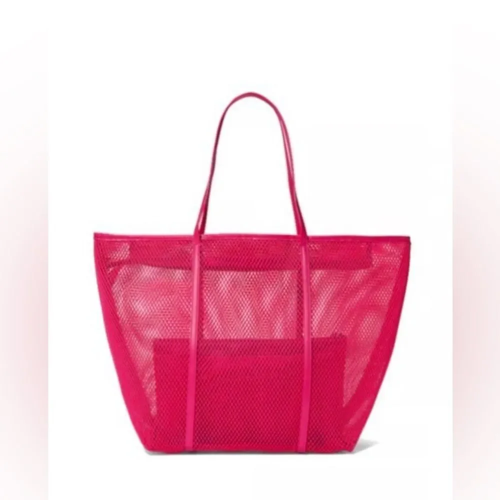 NWT Victoria Secret Pink Mesh Tote Bag and Zip Pouch Set
